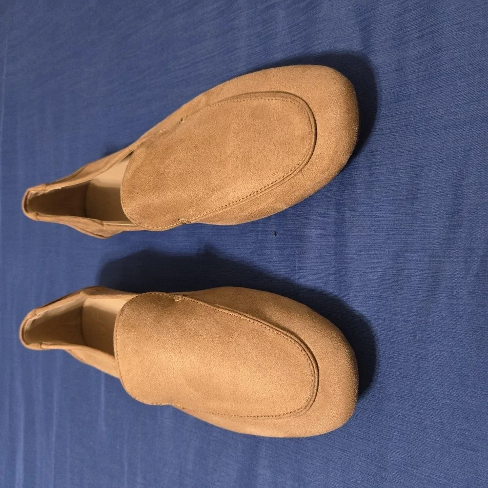 JF Shoes Womens NEW Size 11 Beige Faux Suede Loafers Almond Toe Casual Comfort